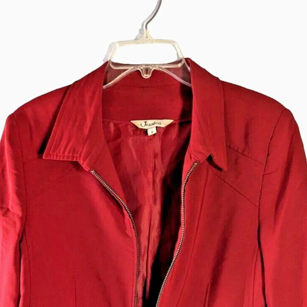 Jessica Woman’s RED Blazer Fully Lined Dress  Zip-Up Jacket Flat Collar … - Picture 2 of 7